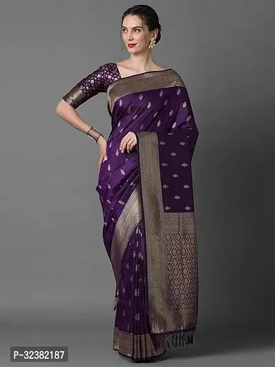 Stylish Art Silk Purple Woven Design Saree with Blouse piece For Women-thumb0