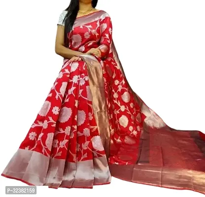 Stylish Art Silk Red Woven Design Saree with Blouse piece For Women-thumb0