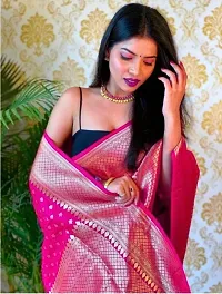 Stylish Silk Blend Pink Woven Design Saree with Blouse piece For Women-thumb1