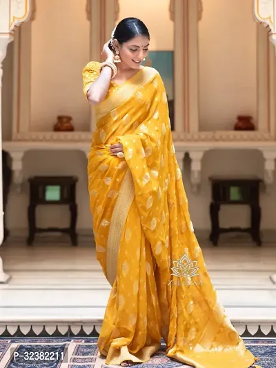 Stylish Art Silk Yellow Woven Design Saree with Blouse piece For Women