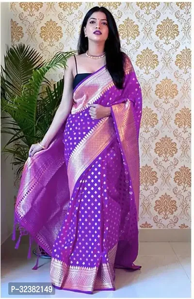 Stylish Art Silk Purple Woven Design Saree with Blouse piece For Women-thumb0