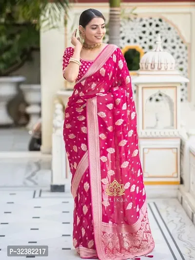 Stylish Silk Blend Pink Woven Design Saree with Blouse piece For Women