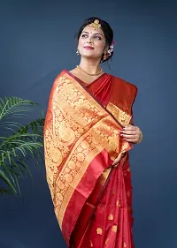 Stylish Silk Blend Red Woven Design Saree with Blouse piece For Women-thumb1