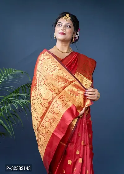 Stylish Silk Blend Red Woven Design Saree with Blouse piece For Women-thumb2