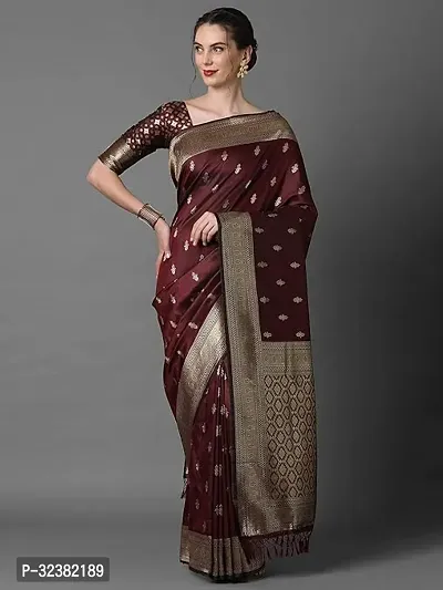 Stylish Art Silk Maroon Woven Design Saree with Blouse piece For Women