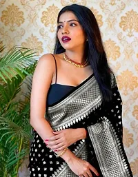 Stylish Silk Blend Black Woven Design Saree with Blouse piece For Women-thumb1