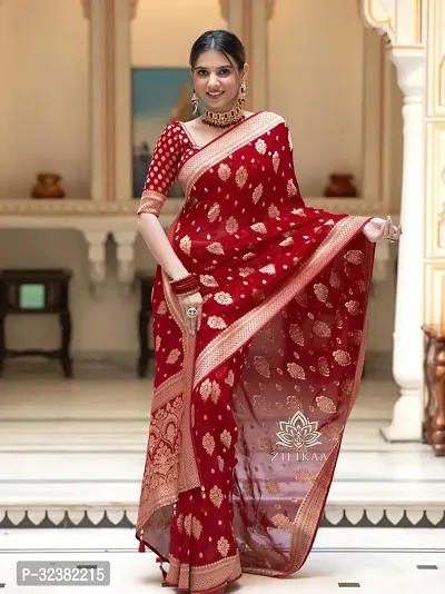 Stylish Art Silk Red Woven Design Saree with Blouse piece For Women