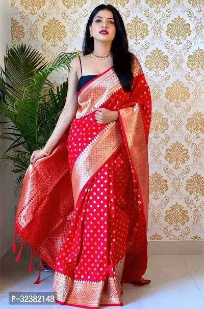 Stylish Art Silk Red Woven Design Saree with Blouse piece For Women-thumb0