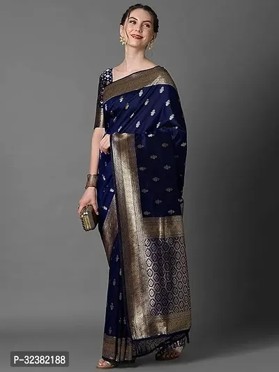 Stylish Art Silk Navy Blue Woven Design Saree with Blouse piece For Women-thumb0