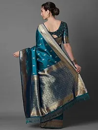 Stylish Silk Blend Blue Woven Design Saree with Blouse piece For Women-thumb1