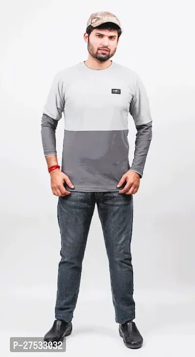 Stylish Polyester Grey Colourblocked Tees For Men-thumb0