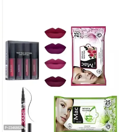 Red Edition Liquid Lipstick Face Wipes 36H Eyeliner Pack Of 4