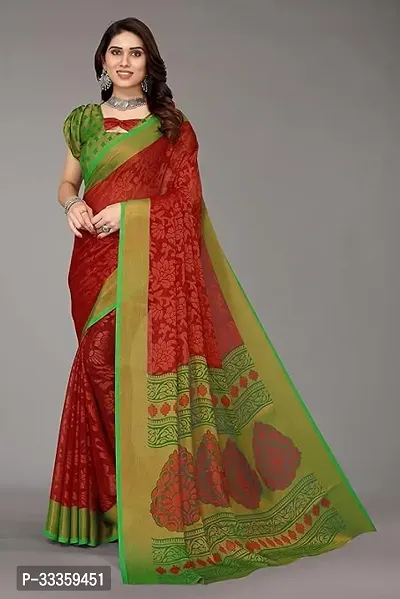 Stylish Chiffon Green Printed Saree with Blouse Piece For Women-thumb0