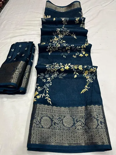 Kalamkari Print Soft Dola Silk Sarees With Blouse Piece