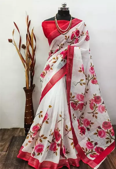 Hot Selling Linen Saree with Blouse piece 