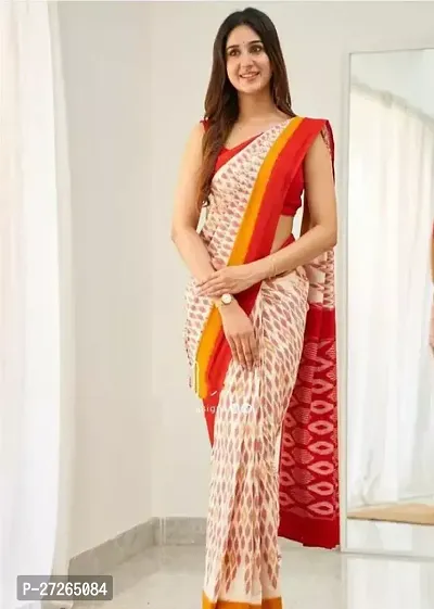 Stylish Linen White Printed Saree with Blouse piece