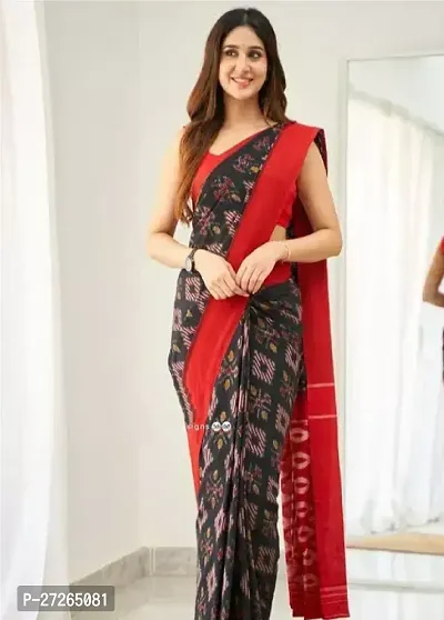 Stylish Linen Black Printed Saree with Blouse piece