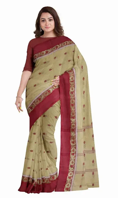 Reliable Woven Tant Traditional Bengal Handloom Saree Without Blouse Piece