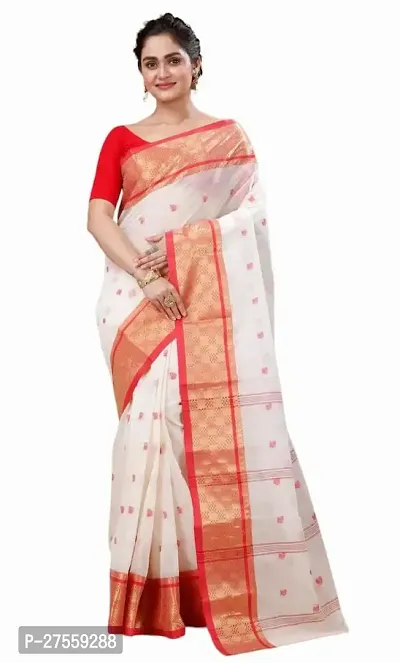 Reliable Cotton Traditional Bengal Handloom Zari Border Saree Without Blouse Piece