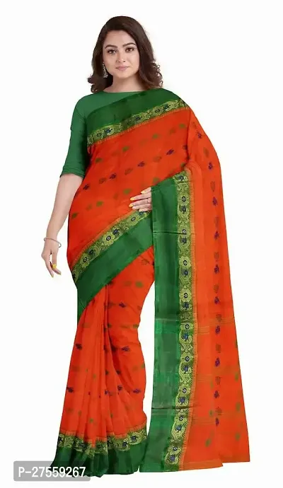 Reliable Cotton Woven Tant Traditional Bengal Handloom Saree Without Blouse Piece-thumb0