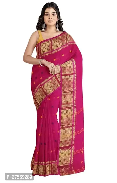 Reliable Cotton Traditional Bengal Handloom Zari Border Saree Without Blouse Piece