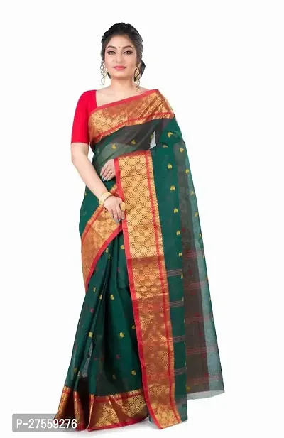 Reliable Cotton Traditional Bengal Handloom Zari Border Saree Without Blouse Piece-thumb0