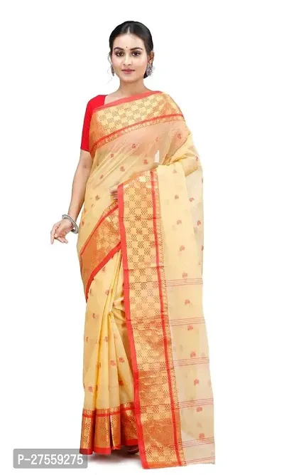 Reliable Cotton Traditional Bengal Handloom Zari Border Saree Without Blouse Piece