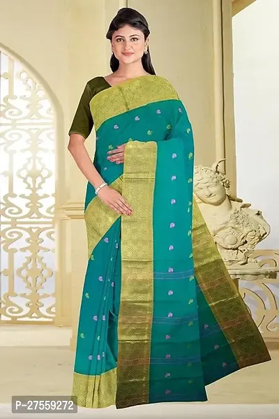 Reliable Cotton Traditional Bengal Handloom Zari Border Saree Without Blouse Piece-thumb0