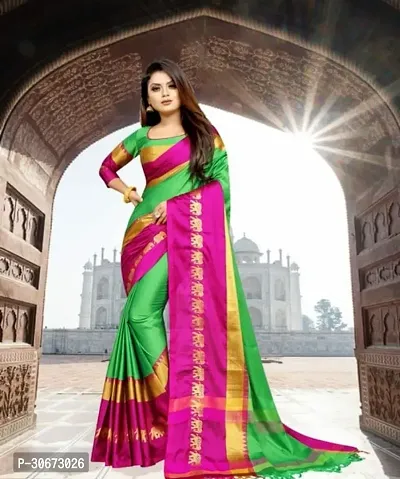 Elegant Cotton Silk Saree With Blouse Piece-thumb0