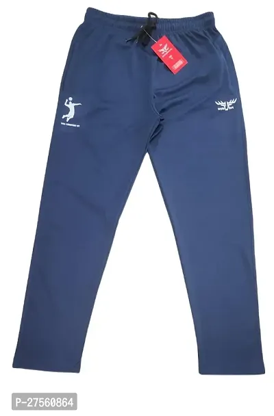 Elegant Navy Blue Cotton Solid Track Pants For Men-thumb0