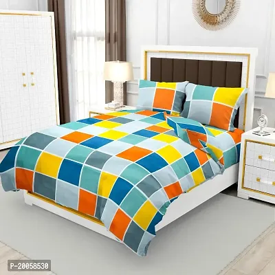 Rahul Cotton 220 TC Check Printed King Size bedsheet with 2 Pillow Covers, Multicolour