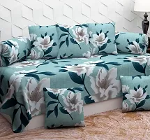 Rahul Premium Microfiber Fabric Set of 8 Pc Diwan Set - 1 Pc Diwan Sheet, 5 Pc Cushion Covers and 2 Pc Bolster Covers; Sky Flowers-thumb1