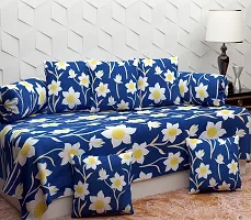 Rahul Premium Microfiber Fabric Set of 8 Pc Diwan Set - 1 Pc Diwan Sheet, 5 Pc Cushion Covers and 2 Pc Bolster Covers; Blue Flowers-thumb1