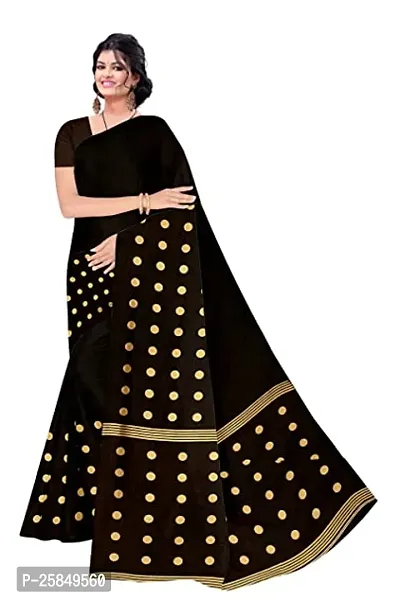 Elegant Black Cotton Saree With Blouse Piece For Women