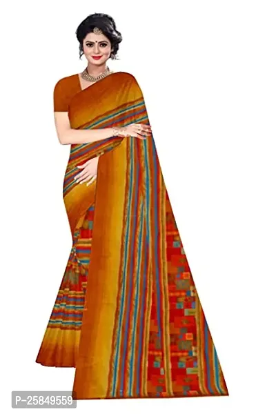 Elegant Multicoloured Cotton Saree With Blouse Piece For Women-thumb0