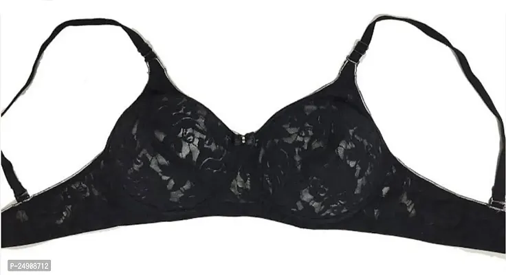 Stylish Black Net Solid Bra For Women