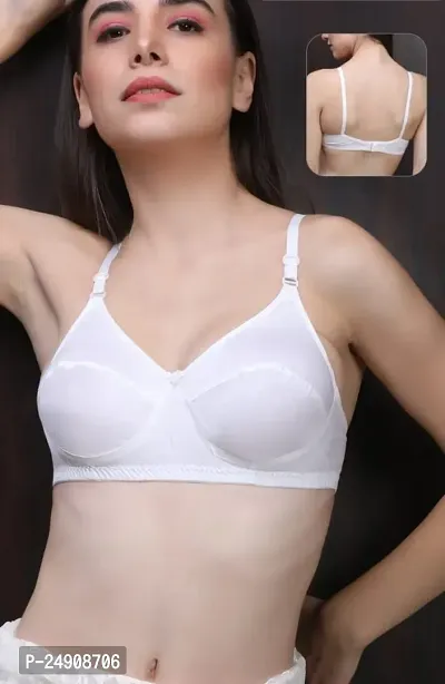 Stylish White Cotton Solid Bra For Women