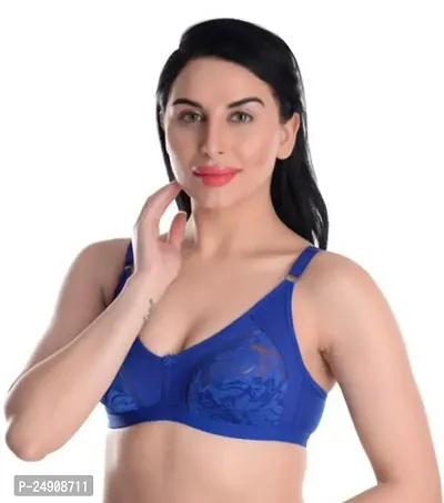 Stylish Blue Net Solid Bra For Women