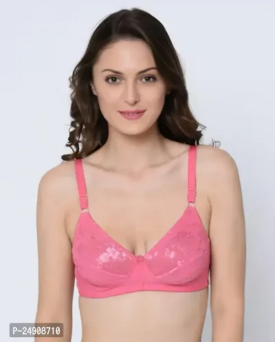 Stylish Pink Net Solid Bra For Women