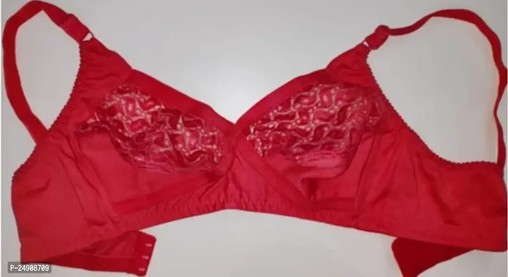 Stylish Red Net Solid Bra For Women