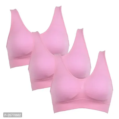 Pack Of 3 Women's Cotton Non Padded Non-Wired Full Coverage Air Sports Bra (Pink)-thumb0