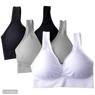 Pack Of 3 Women's Cotton Non Padded Non-Wired Full Coverage Air Sports Bra(White, Black, Grey)-thumb0