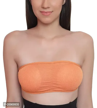 Pack Of 1 Women's Cotton Wire Free, Strapless, Non-Padded Tube Bra(Orange)-thumb0