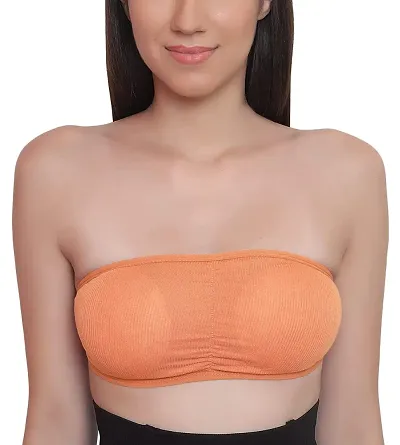 Pack Of 1 Wire Free, Strapless, Non-Padded Tube Bra(Orange)