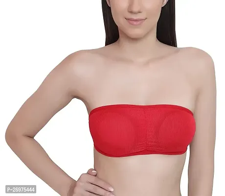 Pack Of 1 Women's Cotton Wire Free, Strapless, Non-Padded Tube Bra (Red)