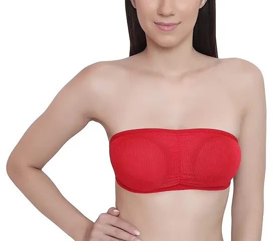 Pack Of 1 Women's Wire Free, Strapless, Non-Padded Tube Bra (Red)