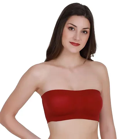 Pack Of 1 Women's Wire Free, Strapless, Non-Padded Tube Bra(Red)