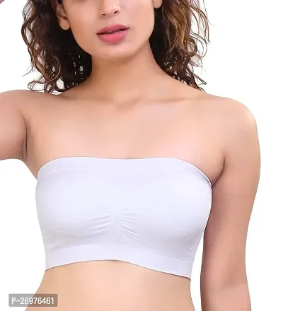 Pack Of 1 Women's Cotton Lycra Wire Free, Strapless, Non-Padded Tube Bra(White)-thumb0