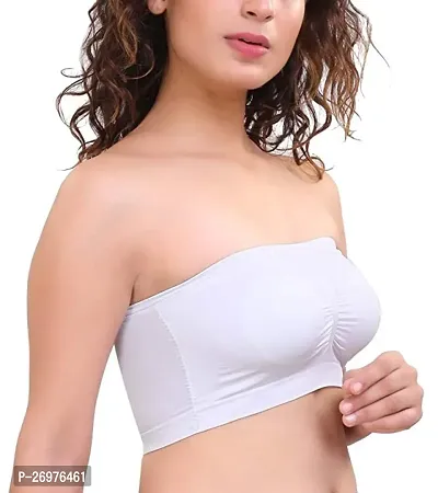 Pack Of 1 Women's Cotton Lycra Wire Free, Strapless, Non-Padded Tube Bra(White)-thumb2