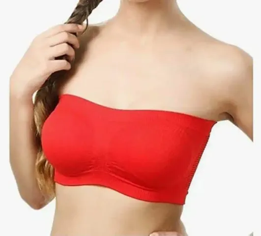 Women Tube Bra Everyday use Comfortable Bra Gym Bra Stretchable Strapless Non Padded Non-Wired Dance wear and Any Sport Activity (Red)